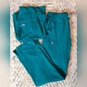 Figs hunter green catarina top and kade cargo pants